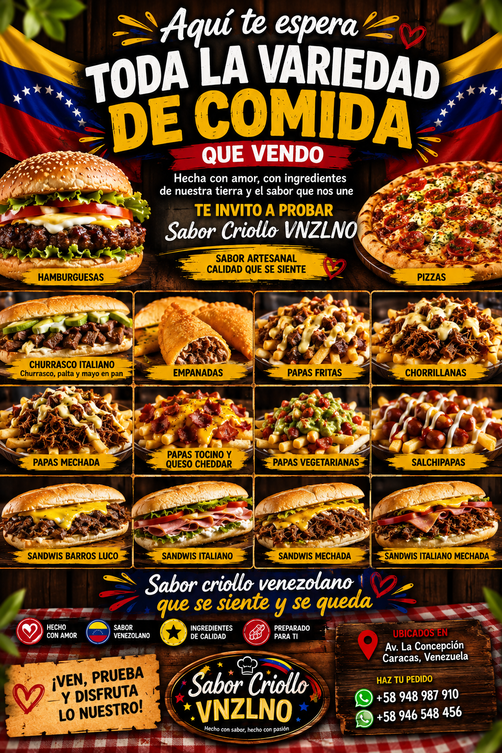 Carta de Sabor Criollo Venezolano: Toda la variedad de comida